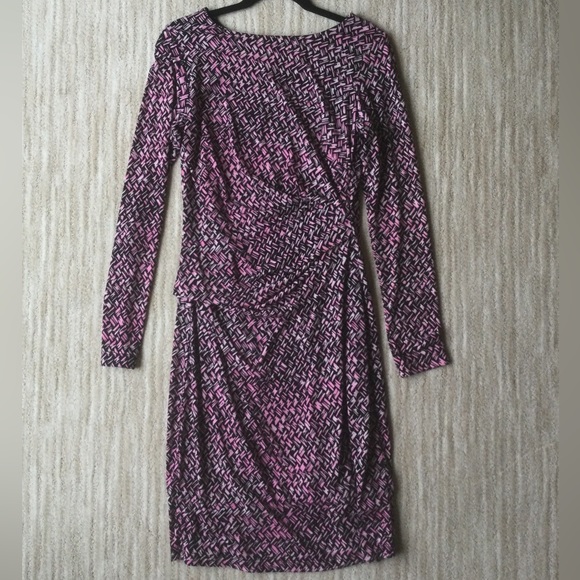 Karen Kane Long Sleeve Dress Ruched Waist Geometric Pattern Medium - Picture 1 of 16